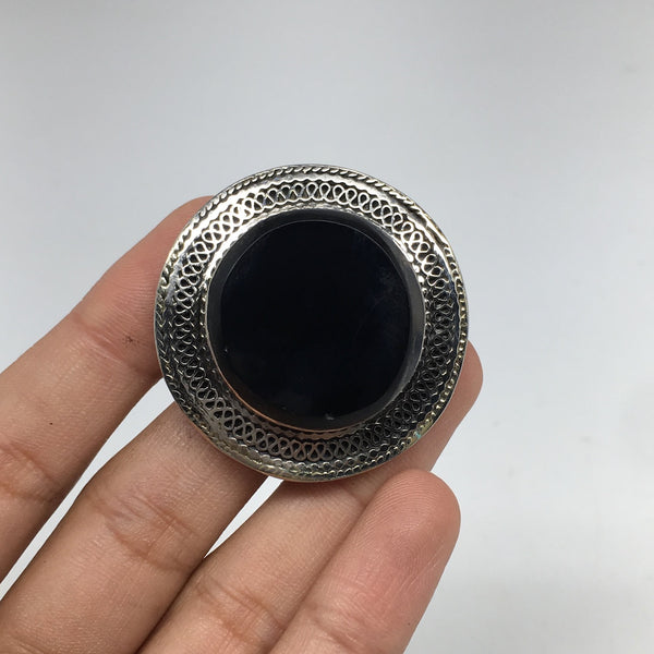 Antique Afghan Turkmen Tribal Round Black Onyx Kuchi Ring Boho Statement,TR78