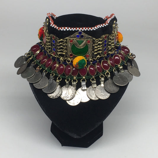 11.75"x4.5" Kuchi Choker Multi-Color Tribal Gypsy Bohemian Statement Coins,KC516