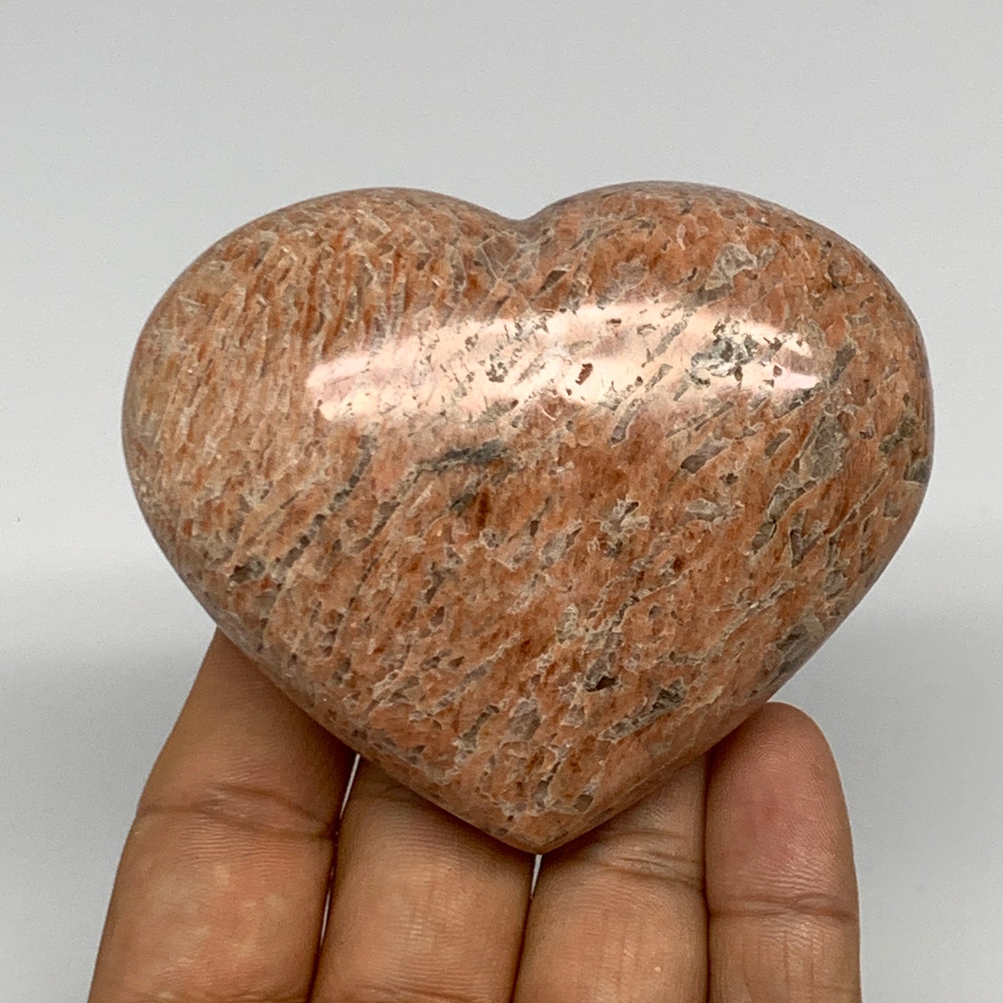 199.8g,2.6"x3.1"x1.1", Pink Peach Moonstone Heart Crystal Polished Reiki,B17478