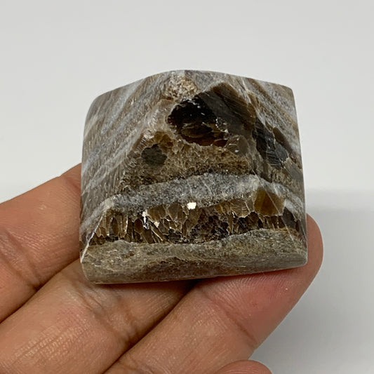 56.1g, 1.2"x1.6"x1.6" Chocolate/Gray Onyx Pyramid Gemstone @Morocco, B19017