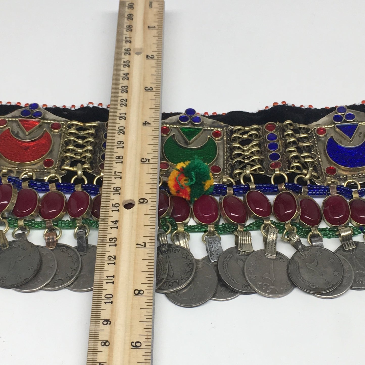 11.75"x4.5" Kuchi Choker Multi-Color Tribal Gypsy Bohemian Statement Coins,KC516