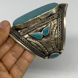 56g, 3.2" Vintage Reproduced Afghan Turkmen Synthetic Turquoise Cuff Bracelet, B