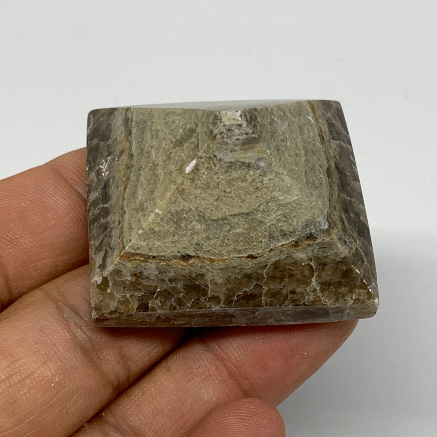 40.5g, 0.9"x1.6"x1.5" Chocolate/Gray Onyx Pyramid Gemstone @Morocco, B19018