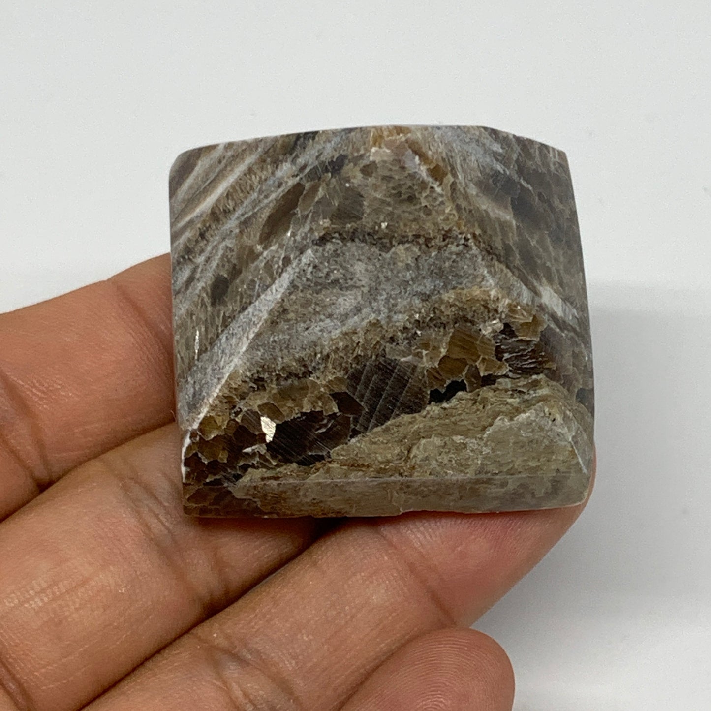 60.7g, 1.2"x1.6"x1.6" Chocolate/Gray Onyx Pyramid Gemstone @Morocco, B19019