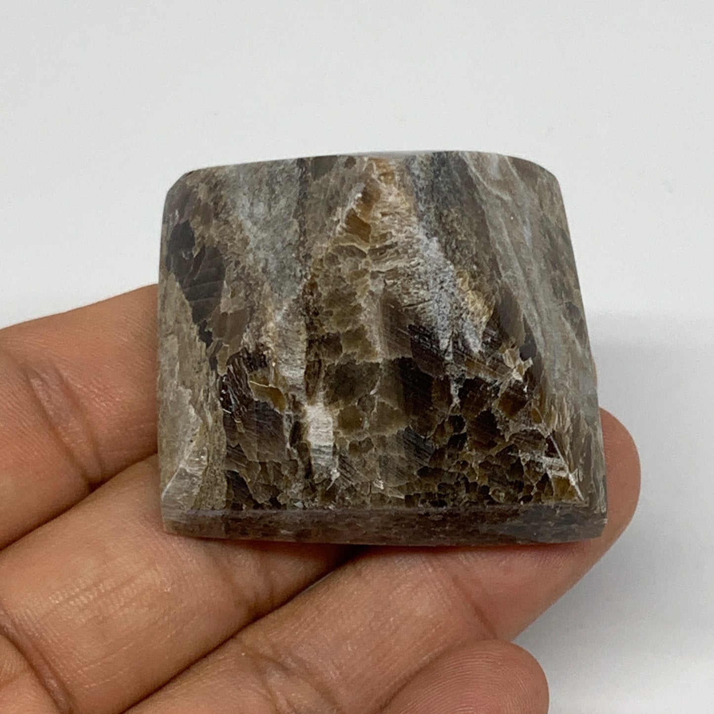 60.7g, 1.2"x1.6"x1.6" Chocolate/Gray Onyx Pyramid Gemstone @Morocco, B19019