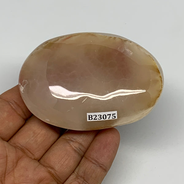 155.1g,3"x2.2"x1",Pink Calcite Palm-Stone Crystal Polished,B23075