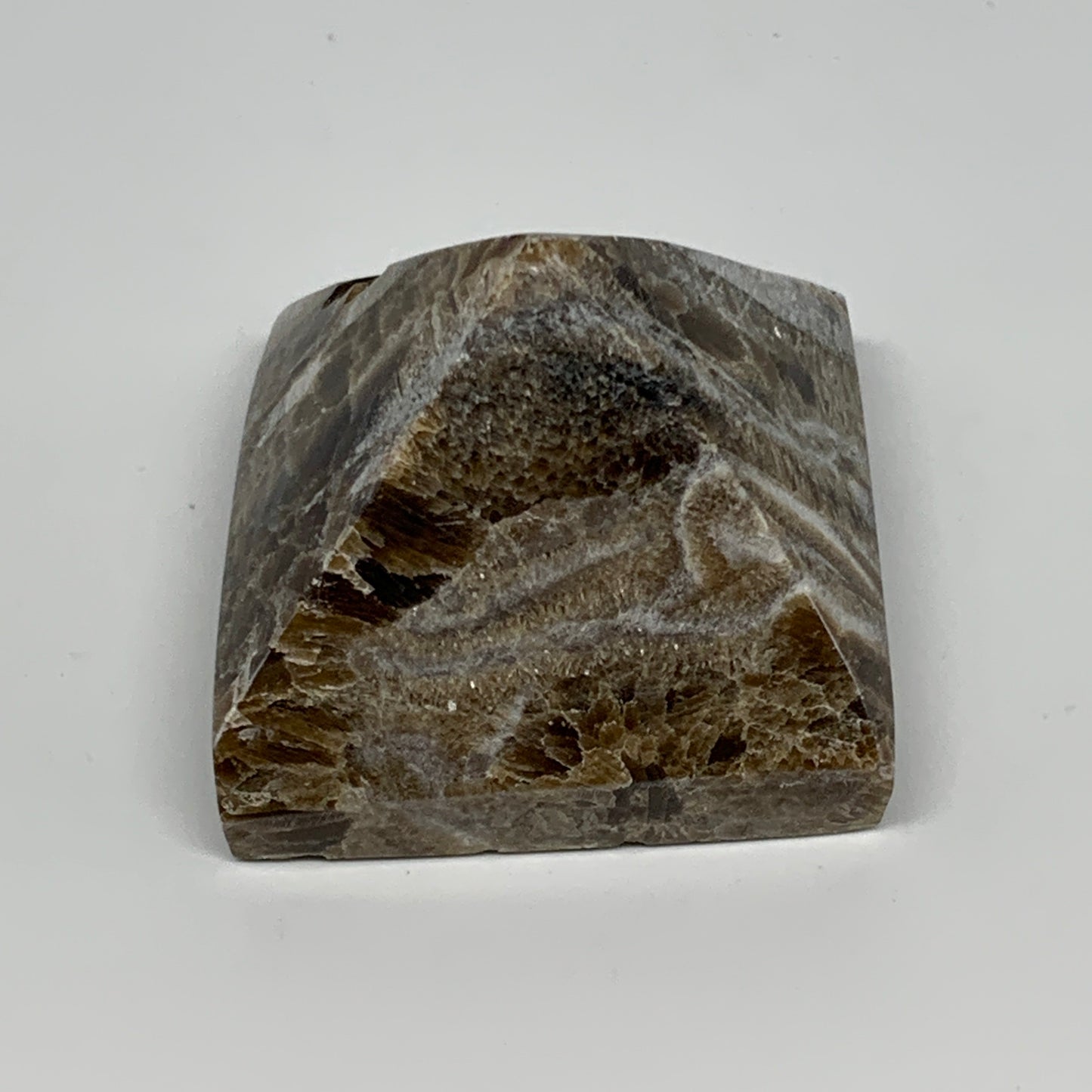 60.7g, 1.2"x1.6"x1.6" Chocolate/Gray Onyx Pyramid Gemstone @Morocco, B19019