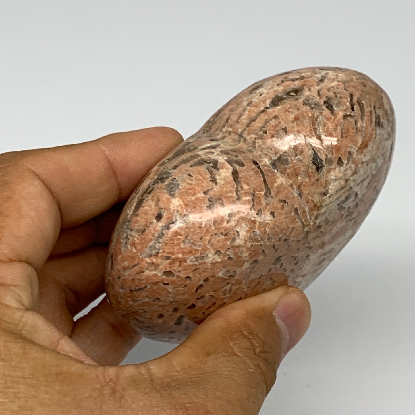 295.2g,2.8"x3.2"x1.5", Pink Peach Moonstone Heart Crystal Polished Reiki,B17480