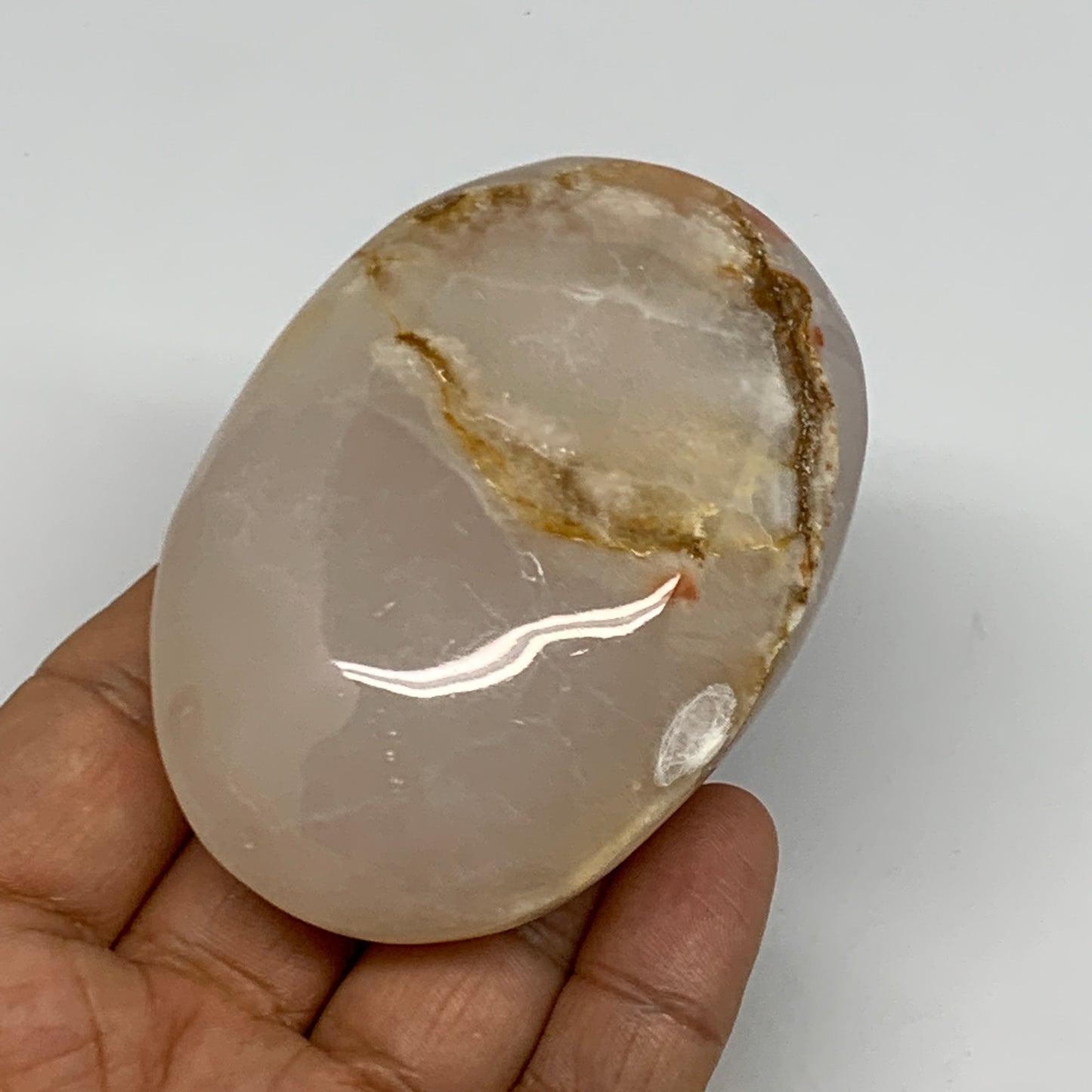 155.1g,3"x2.2"x1",Pink Calcite Palm-Stone Crystal Polished,B23075