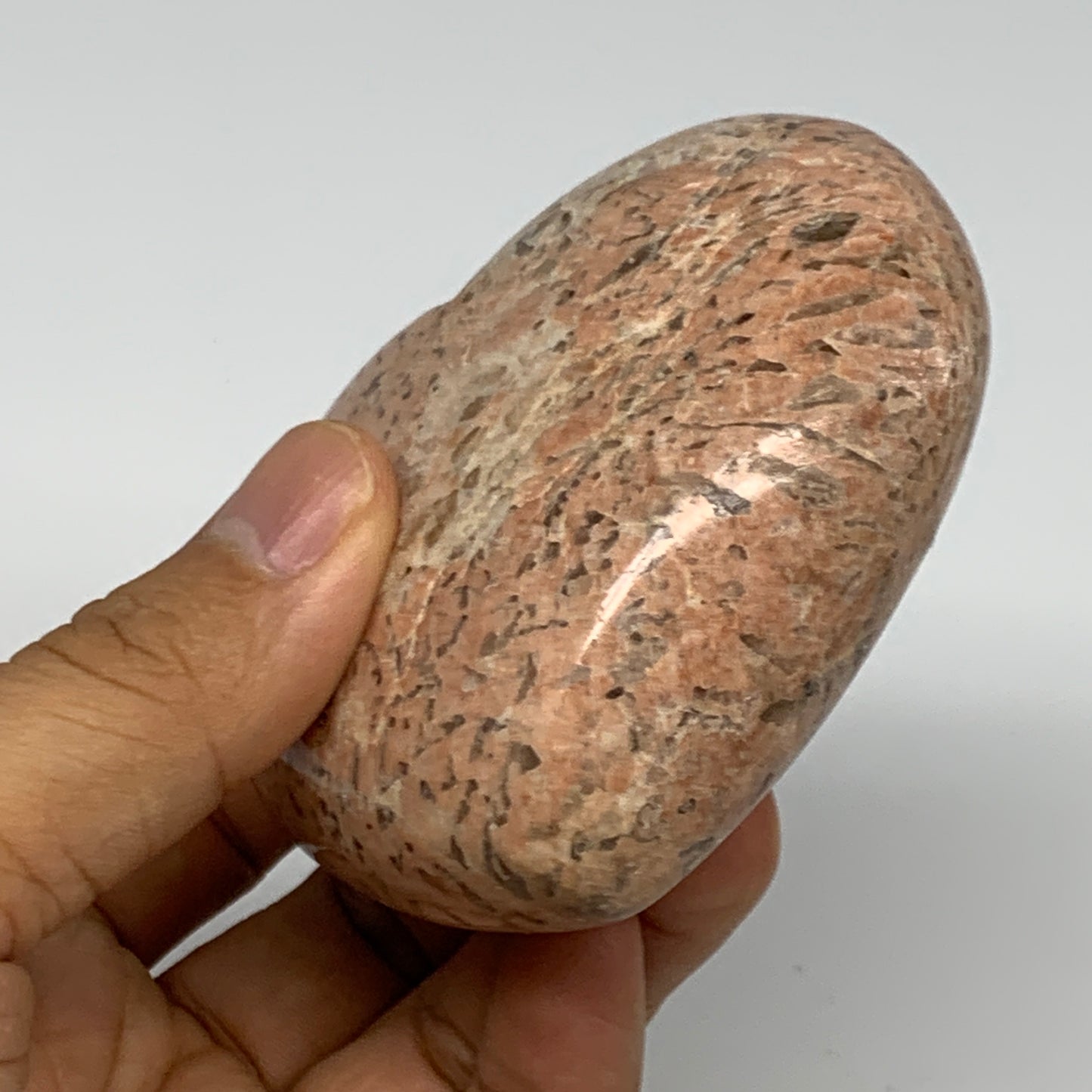 295.2g,2.8"x3.2"x1.5", Pink Peach Moonstone Heart Crystal Polished Reiki,B17480