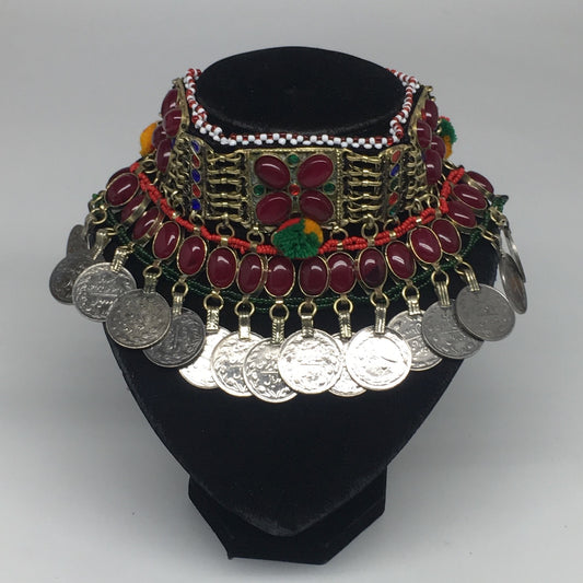 11.75"x4.25" Kuchi Choker Multi-Color Tribal Gypsy Bohemian Statement Coins,KC52