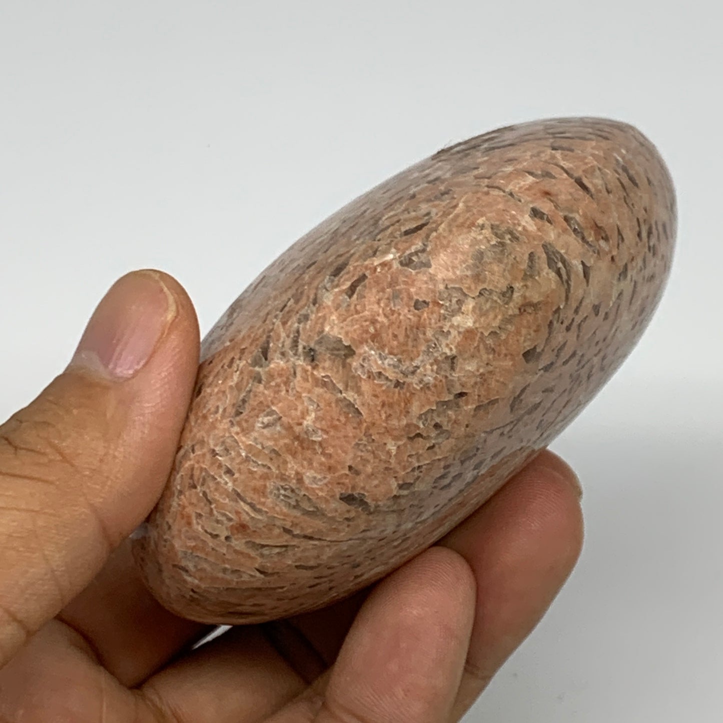 295.2g,2.8"x3.2"x1.5", Pink Peach Moonstone Heart Crystal Polished Reiki,B17480