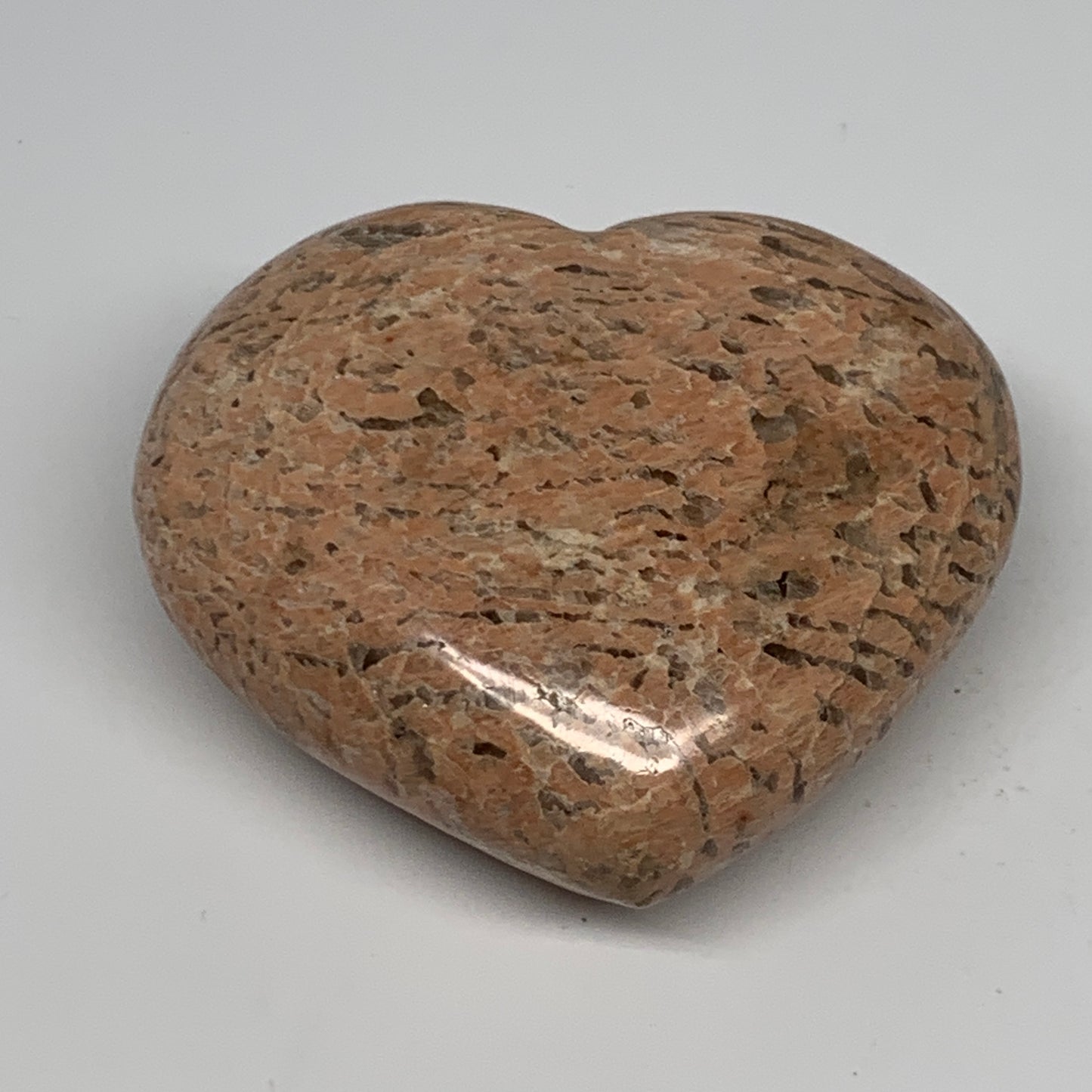 295.2g,2.8"x3.2"x1.5", Pink Peach Moonstone Heart Crystal Polished Reiki,B17480