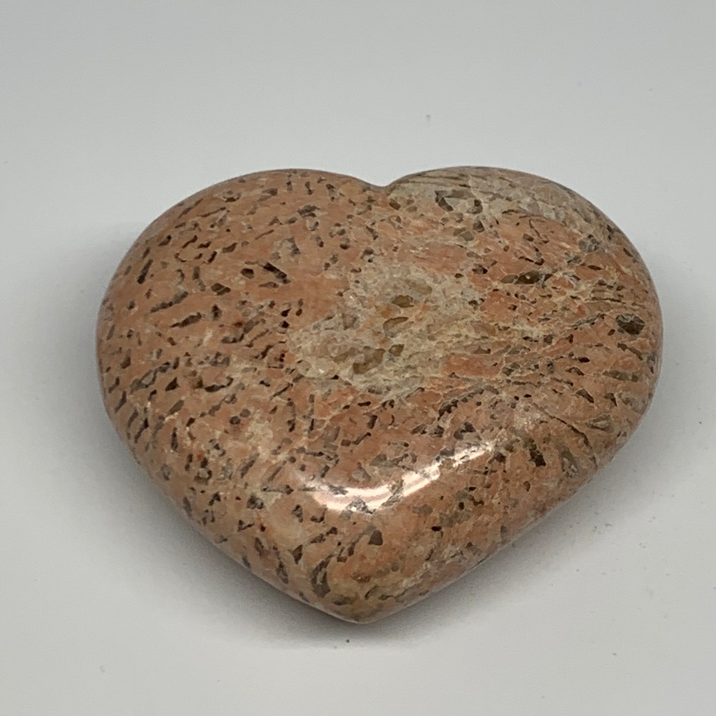 295.2g,2.8"x3.2"x1.5", Pink Peach Moonstone Heart Crystal Polished Reiki,B17480