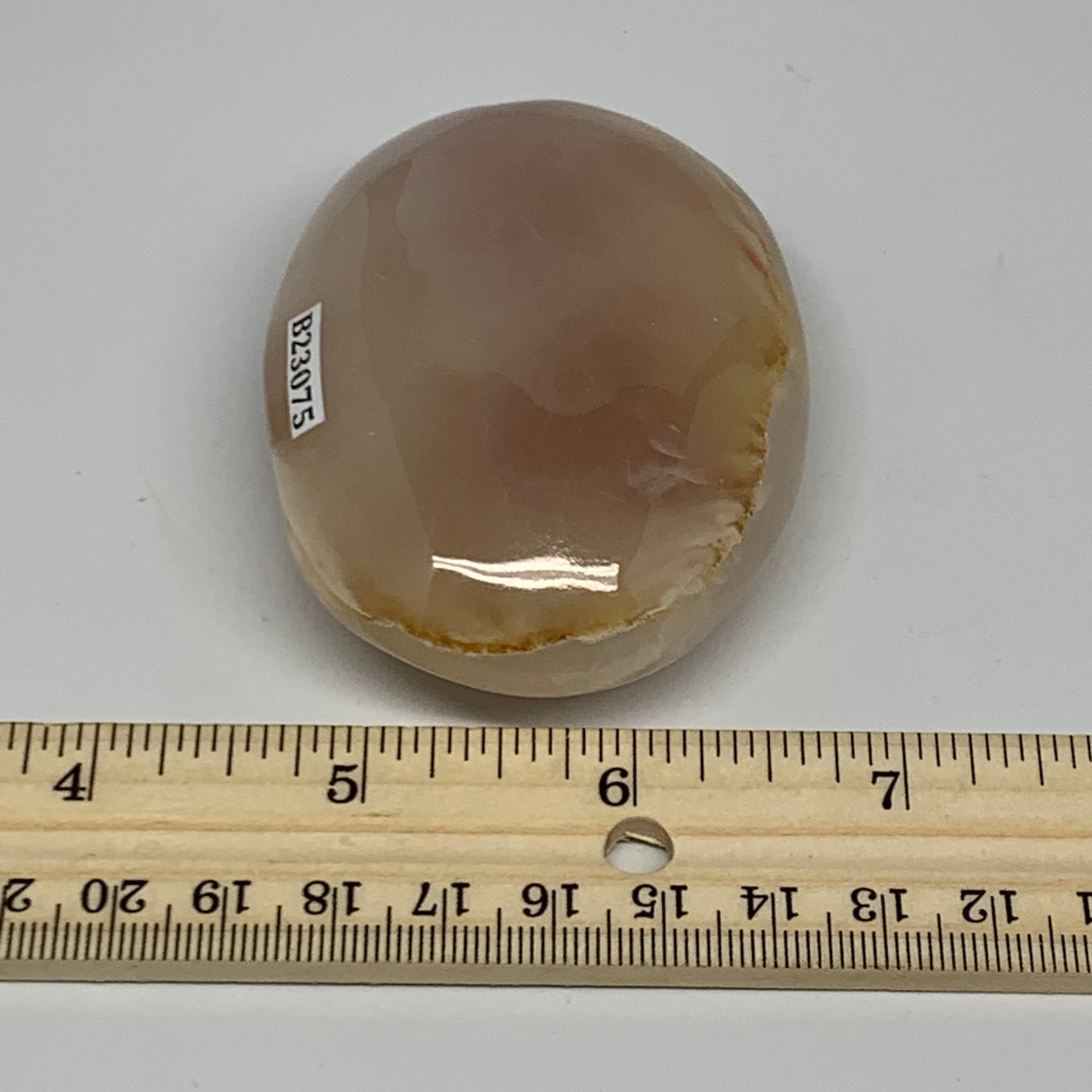 155.1g,3"x2.2"x1",Pink Calcite Palm-Stone Crystal Polished,B23075