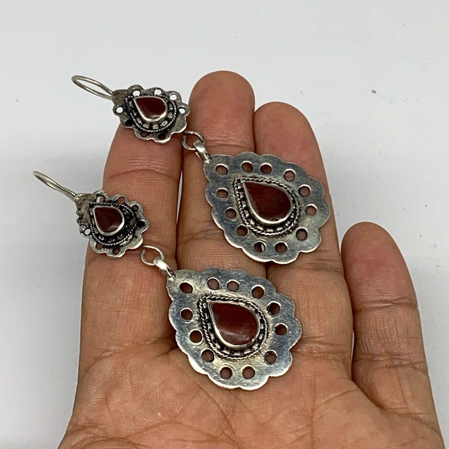 1pc, Handmade Turkmen Earring Tribal Jewelry Red Carnelian Teardrop Boho, B14186