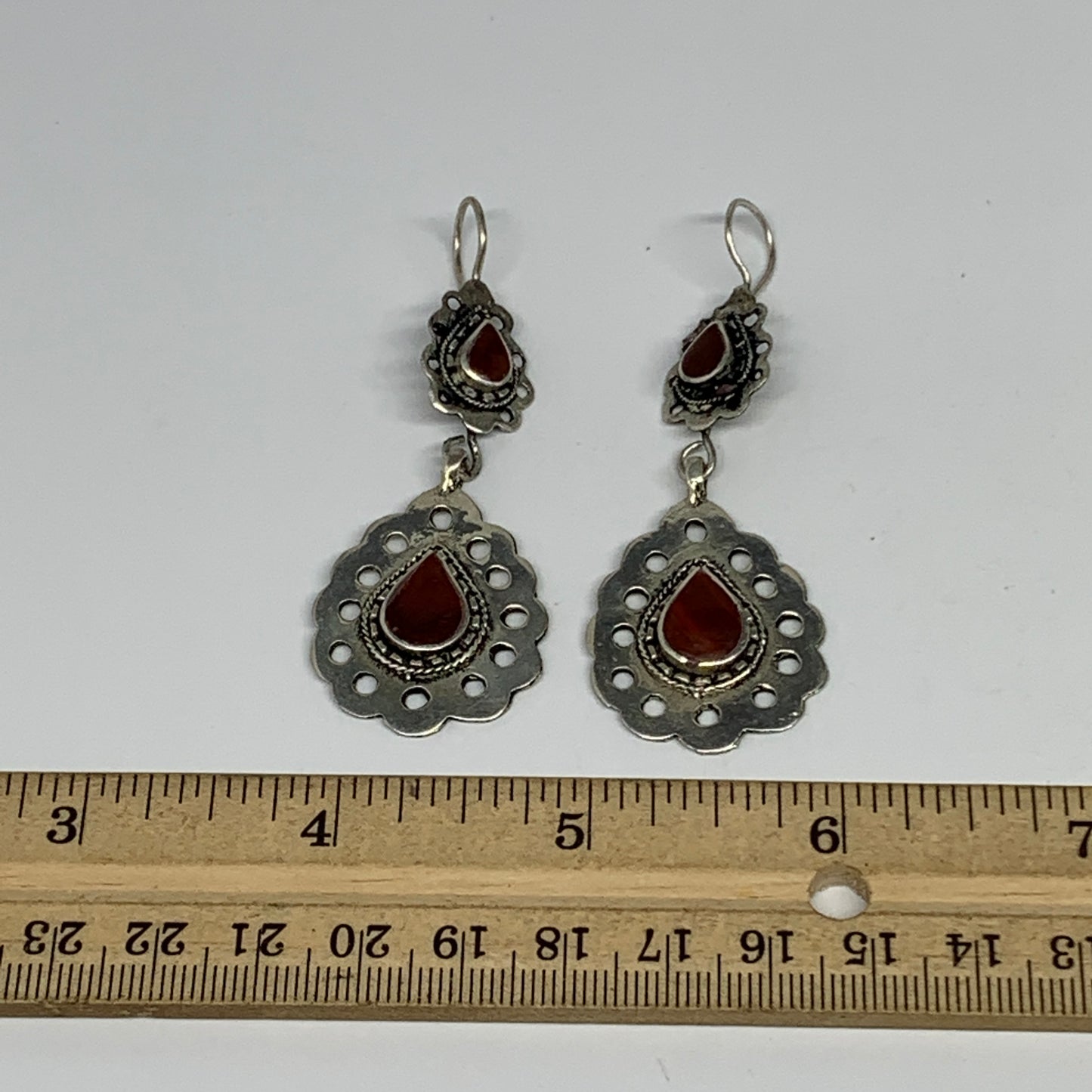 1pc, Handmade Turkmen Earring Tribal Jewelry Red Carnelian Teardrop Boho, B14186