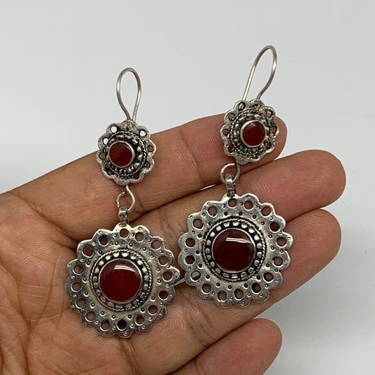 1pc, Handmade Turkmen Earring Tribal Jewelry Red Carnelian Round Boho, B14187