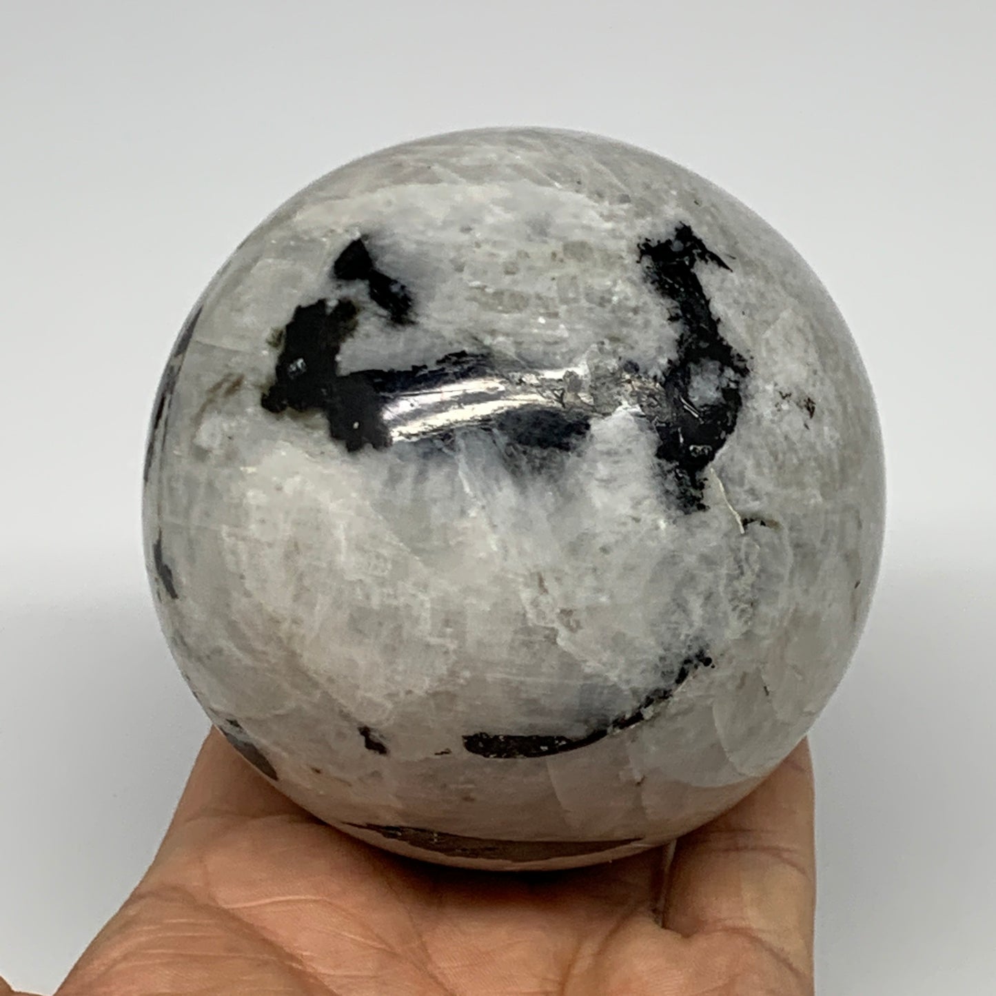 750g,3.2"(82mm), Natural Rainbow Moonstone Sphere Ball Gemstone @India,B22286