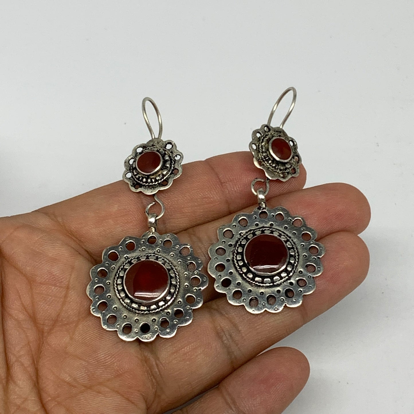 1pc, Handmade Turkmen Earring Tribal Jewelry Red Carnelian Round Boho, B14187