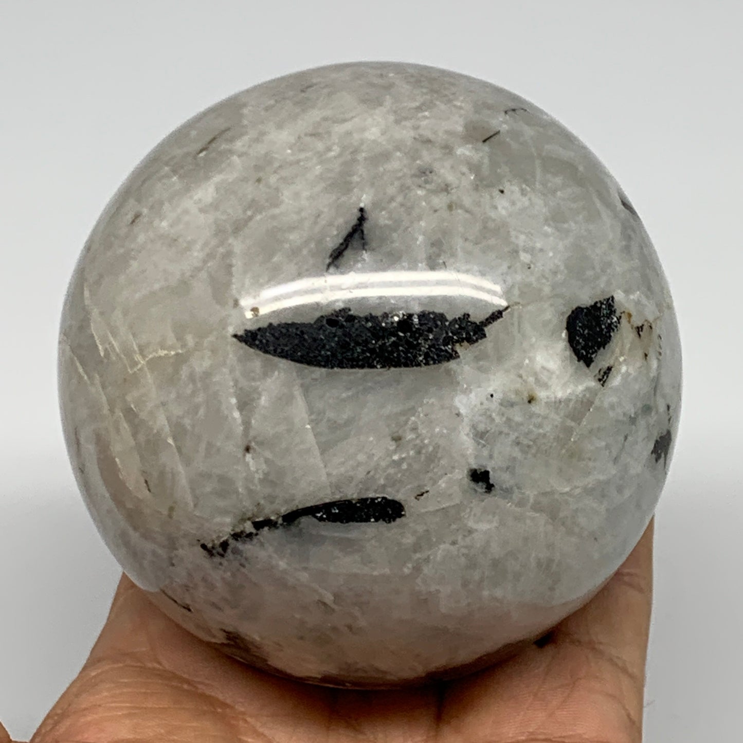 750g,3.2"(82mm), Natural Rainbow Moonstone Sphere Ball Gemstone @India,B22286