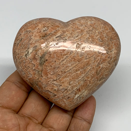 225.1g,2.7"x3.1"x1.3", Pink Peach Moonstone Heart Crystal Polished Reiki,B17483