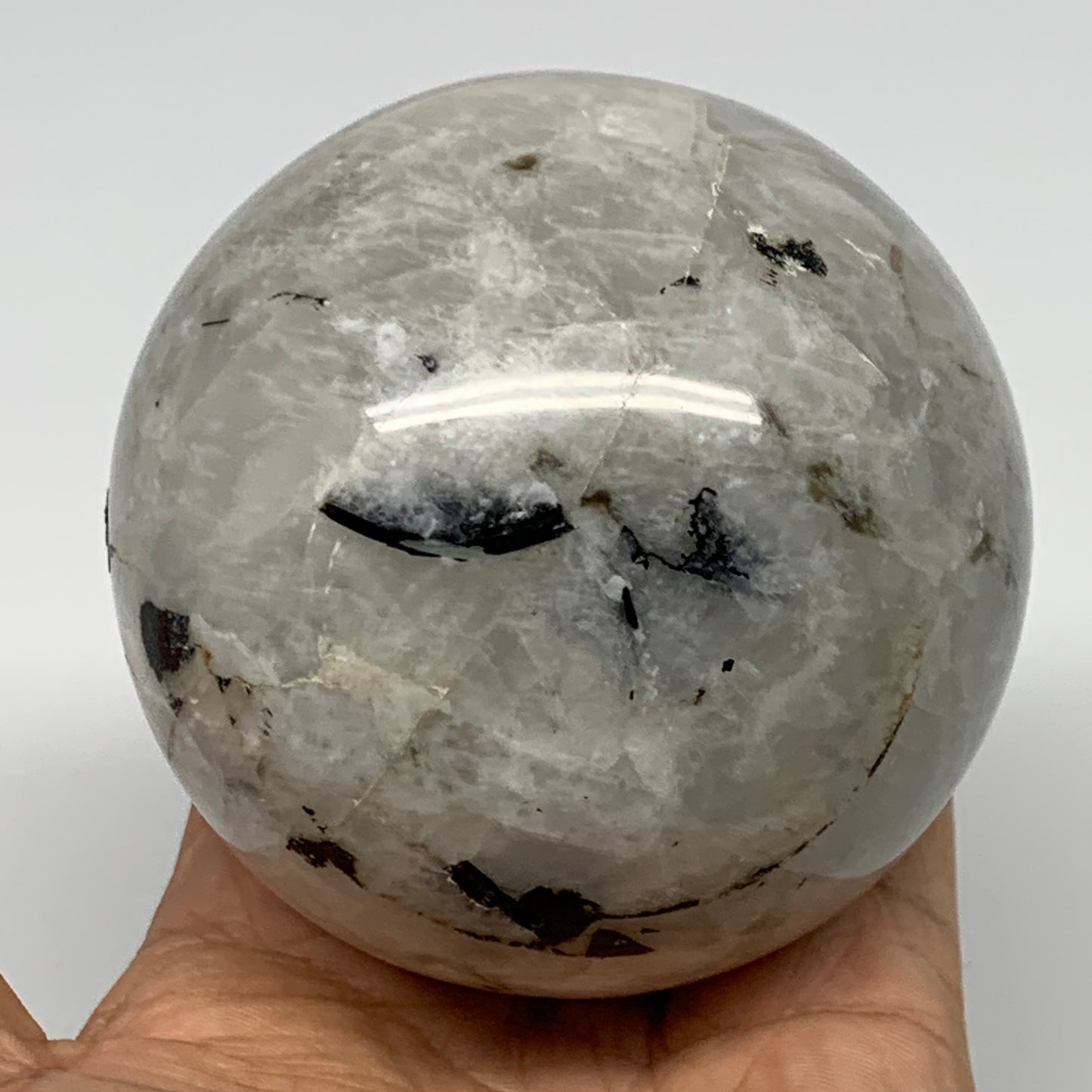 750g,3.2"(82mm), Natural Rainbow Moonstone Sphere Ball Gemstone @India,B22286