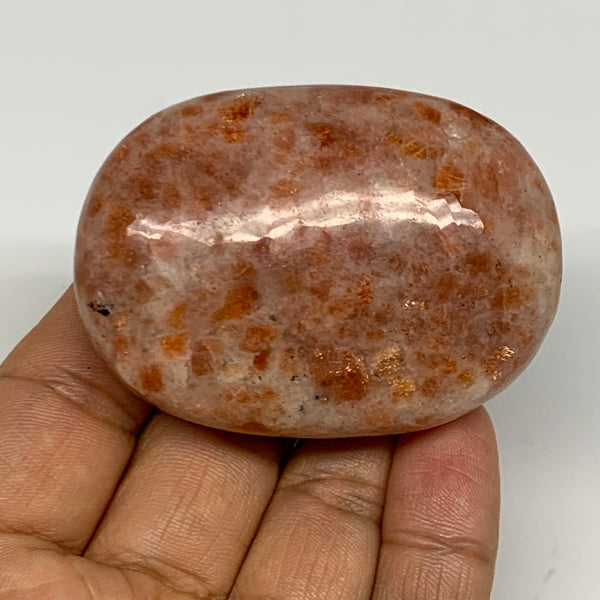 108.9g, 2.4"x1.7"x1", Natural Sunstone Palm-Stone Polished from India, B27059