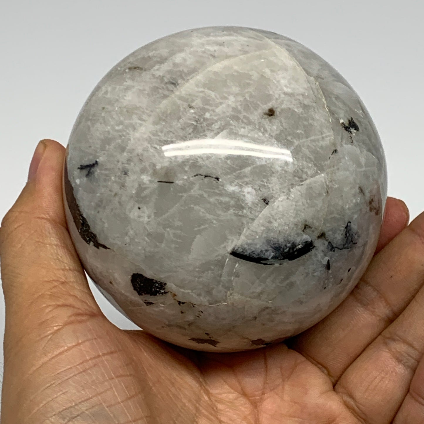 750g,3.2"(82mm), Natural Rainbow Moonstone Sphere Ball Gemstone @India,B22286