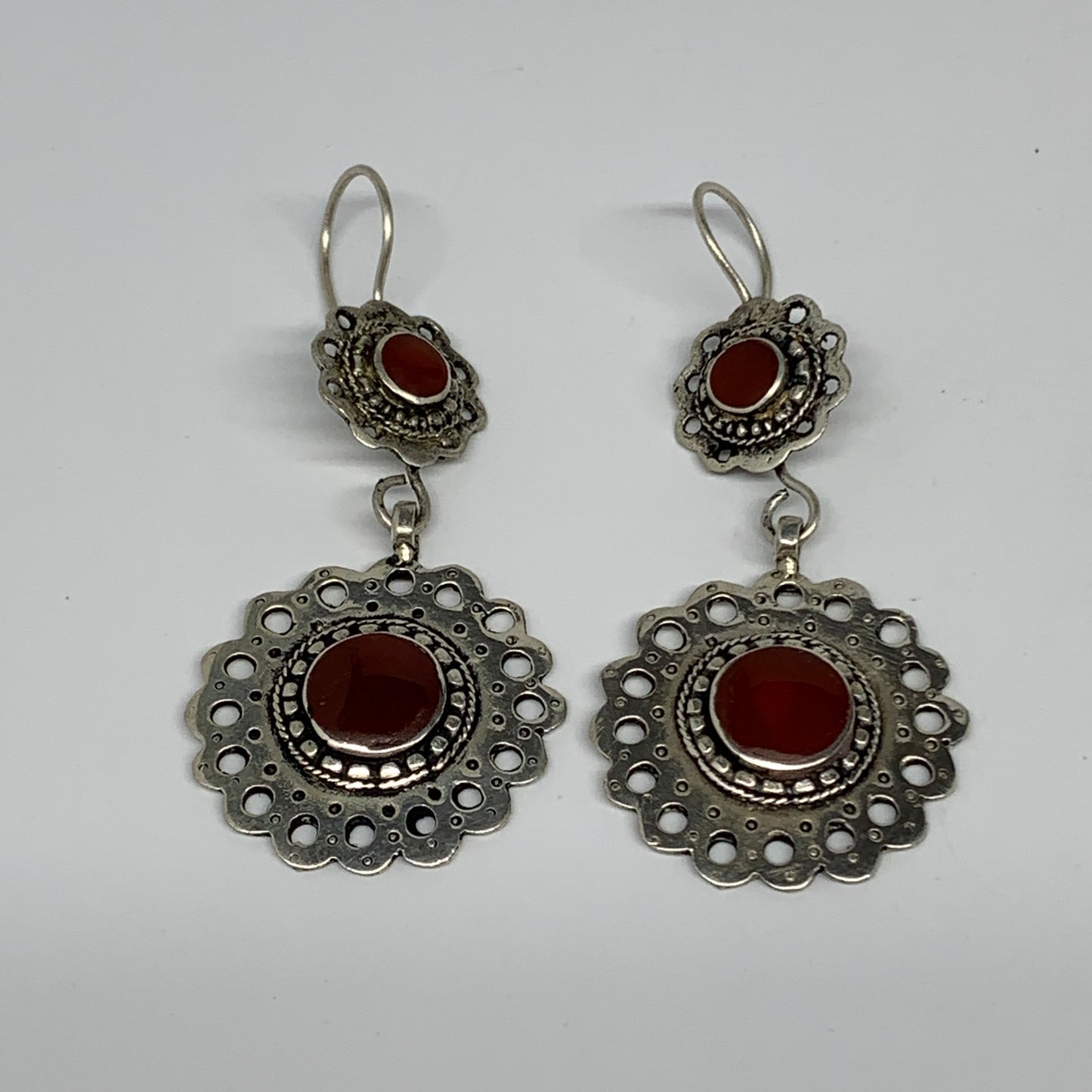 1pc, Handmade Turkmen Earring Tribal Jewelry Red Carnelian Round Boho, B14187