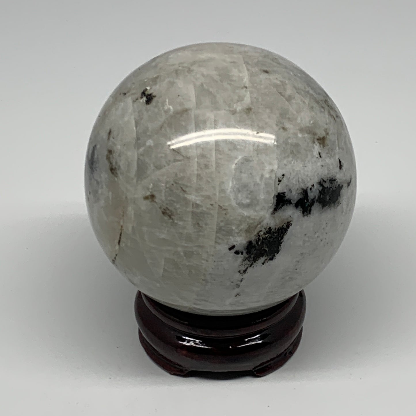 750g,3.2"(82mm), Natural Rainbow Moonstone Sphere Ball Gemstone @India,B22286