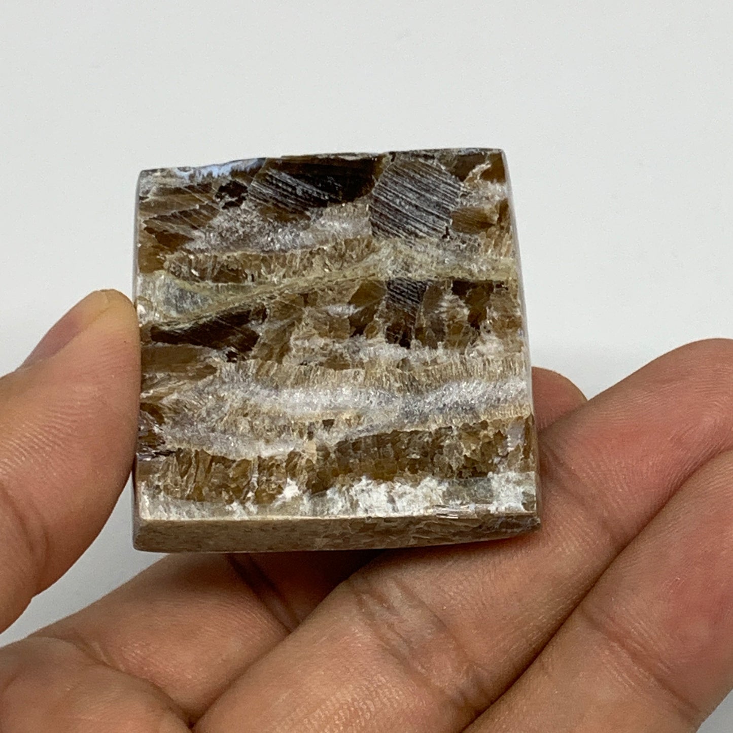 56.1g, 1.3"x1.6"x1.5" Chocolate/Gray Onyx Pyramid Gemstone @Morocco, B19023