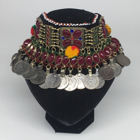 11.75"x4.5" Kuchi Choker Multi-Color Tribal Gypsy Bohemian Statement Coins,KC527
