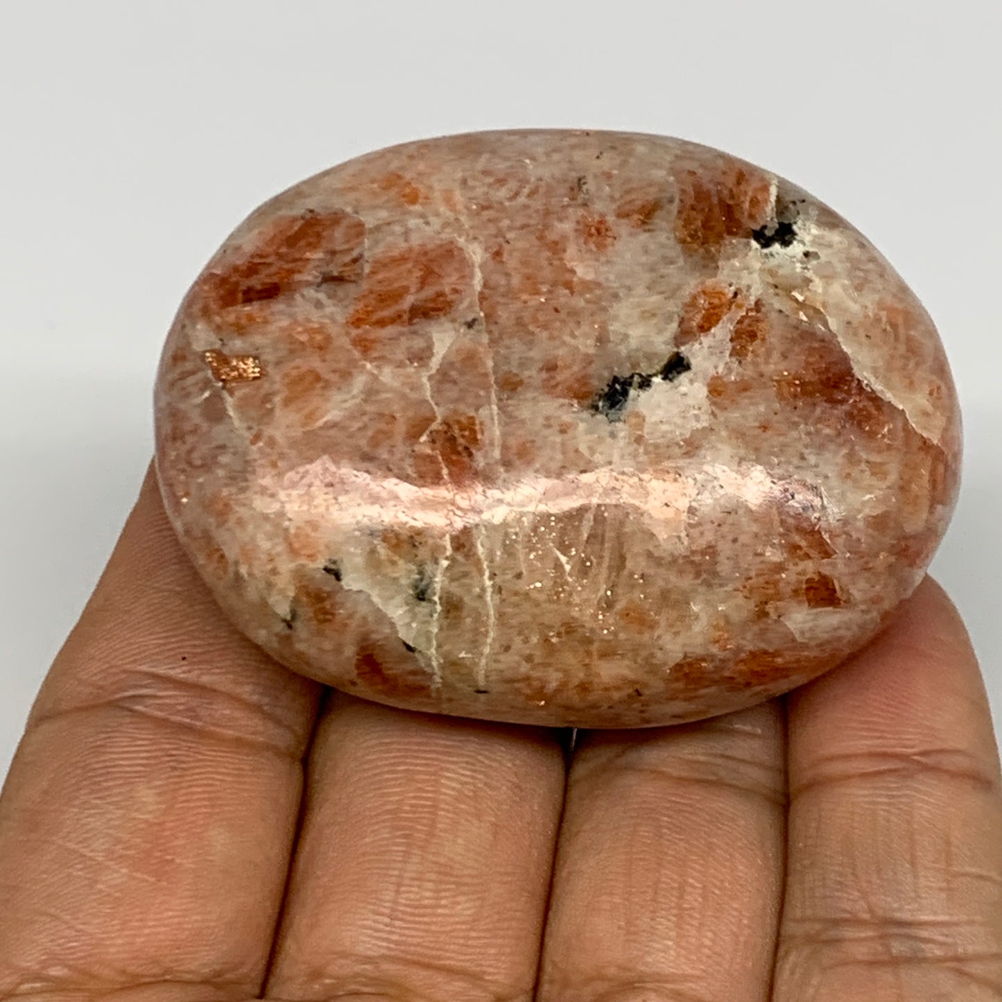 94.3g, 2.2"x1.7"x1", Natural Sunstone Palm-Stone Polished from India, B27060
