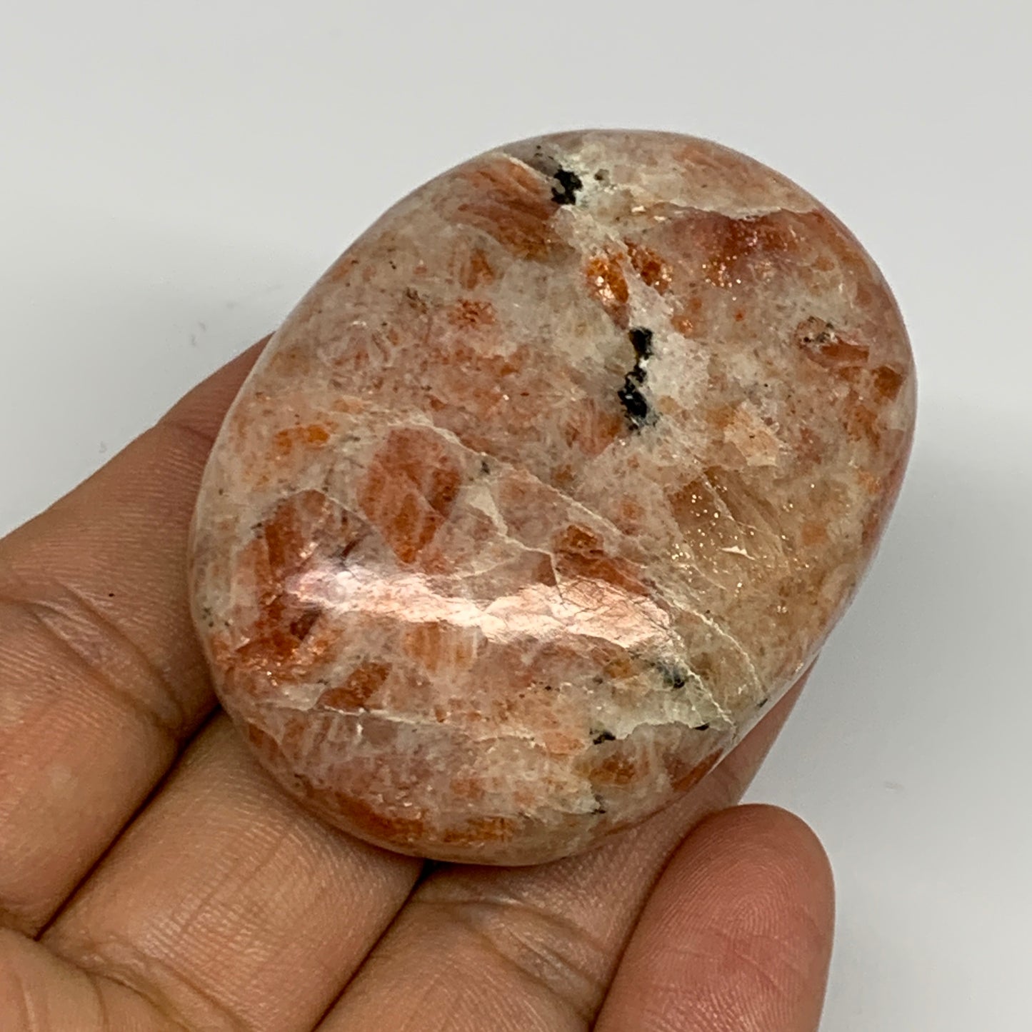 94.3g, 2.2"x1.7"x1", Natural Sunstone Palm-Stone Polished from India, B27060