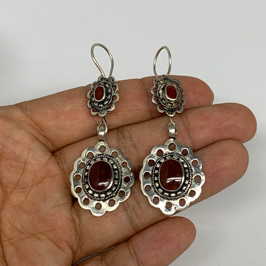1pc, Handmade Turkmen Earring Tribal Jewelry Red Carnelian Oval Boho, B14189