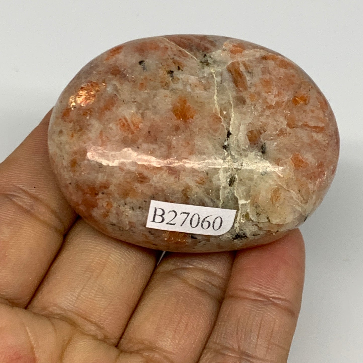 94.3g, 2.2"x1.7"x1", Natural Sunstone Palm-Stone Polished from India, B27060