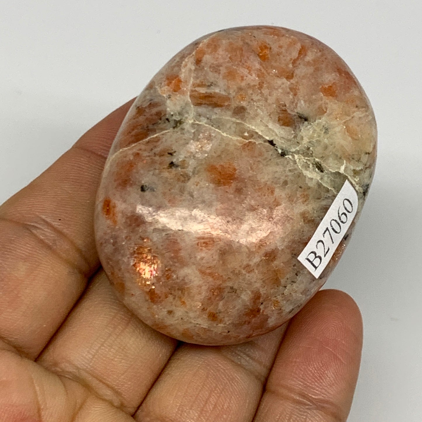 94.3g, 2.2"x1.7"x1", Natural Sunstone Palm-Stone Polished from India, B27060