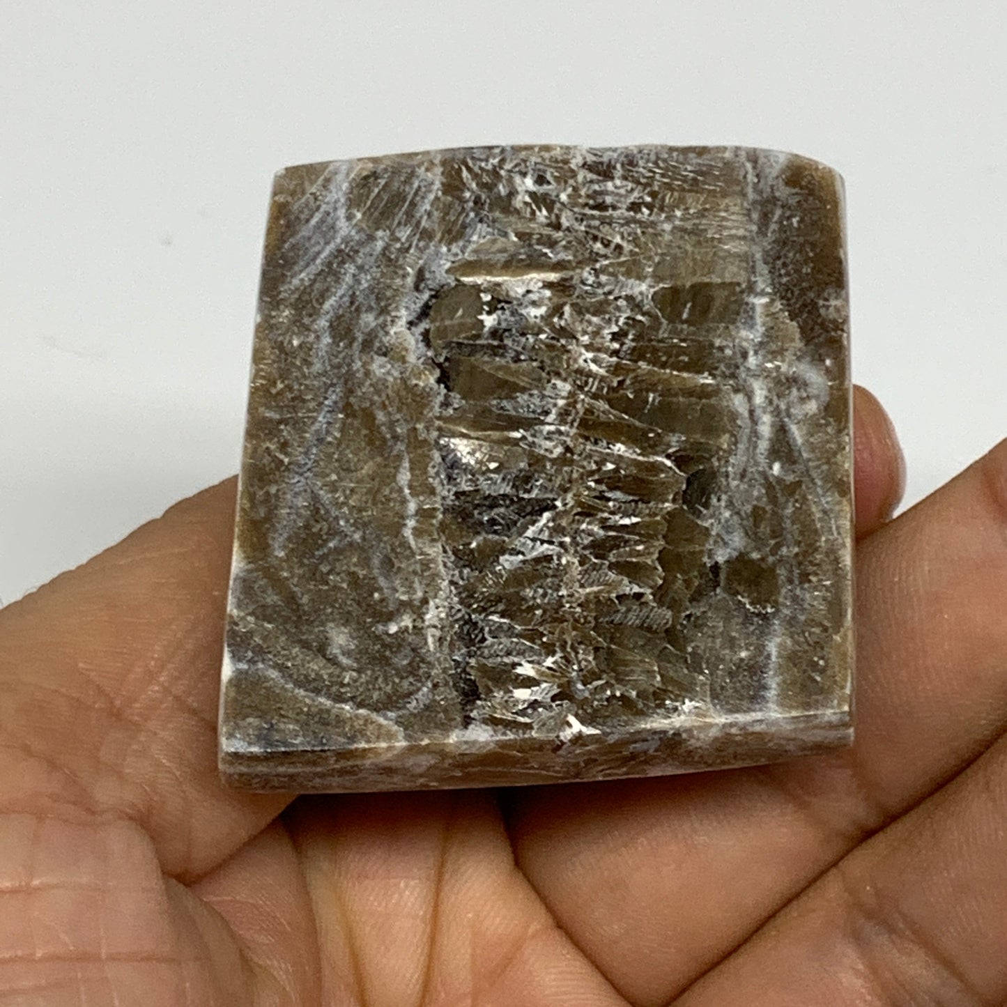 57.6g, 1.2"x1.7"x1.6" Chocolate/Gray Onyx Pyramid Gemstone @Morocco, B19024