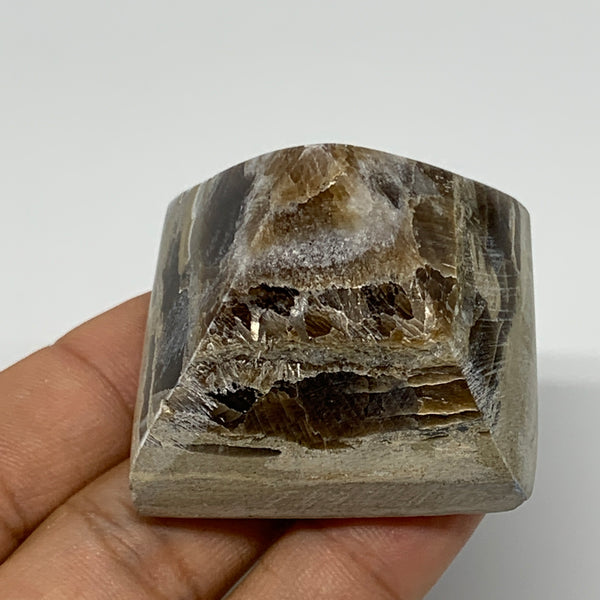 62.9g, 1.3"x1.6"x1.7" Chocolate/Gray Onyx Pyramid Gemstone @Morocco, B19025