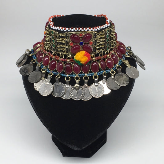 12"x4" Kuchi Choker Multi-Color Tribal Gypsy Bohemian Statement Coins,CK529