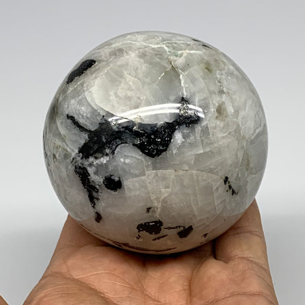 505g,2.8"(72mm), Natural Rainbow Moonstone Sphere Ball Gemstone @India,B22289