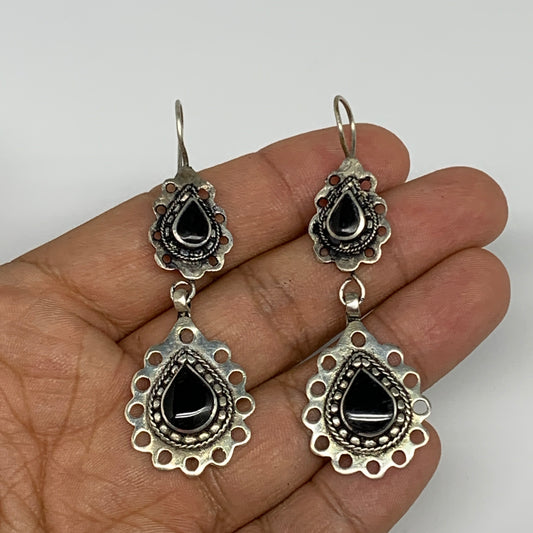 1pc, Handmade Turkmen Earring Tribal Jewelry Black Carnelian Teardrop Boho, B141