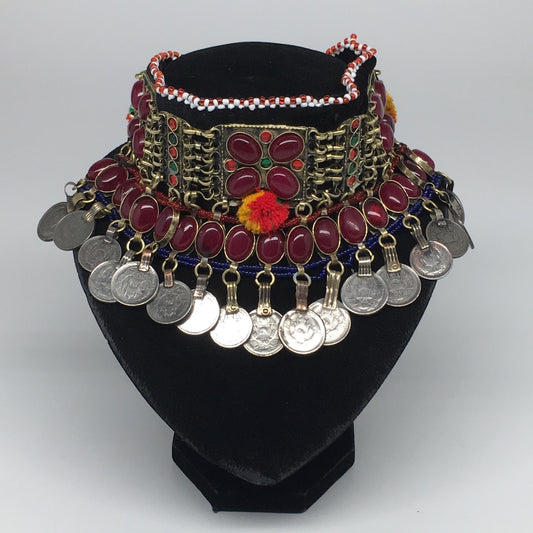 12"x4.5" Kuchi Choker Multi-Color Tribal Gypsy Bohemian Statement Coins,CK532
