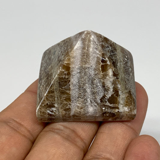 43.6g, 1.2"x1.3"x1.5" Chocolate/Gray Onyx Pyramid Gemstone @Morocco, B19027