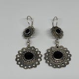 1pc, Handmade Turkmen Earring Tribal Jewelry Black Carnelian Round Boho, B14192