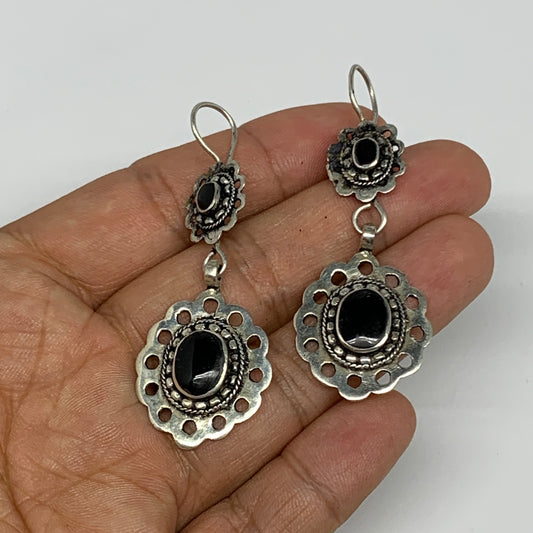 1pc, Handmade Turkmen Earring Tribal Jewelry Black Carnelian Oval Boho, B14193