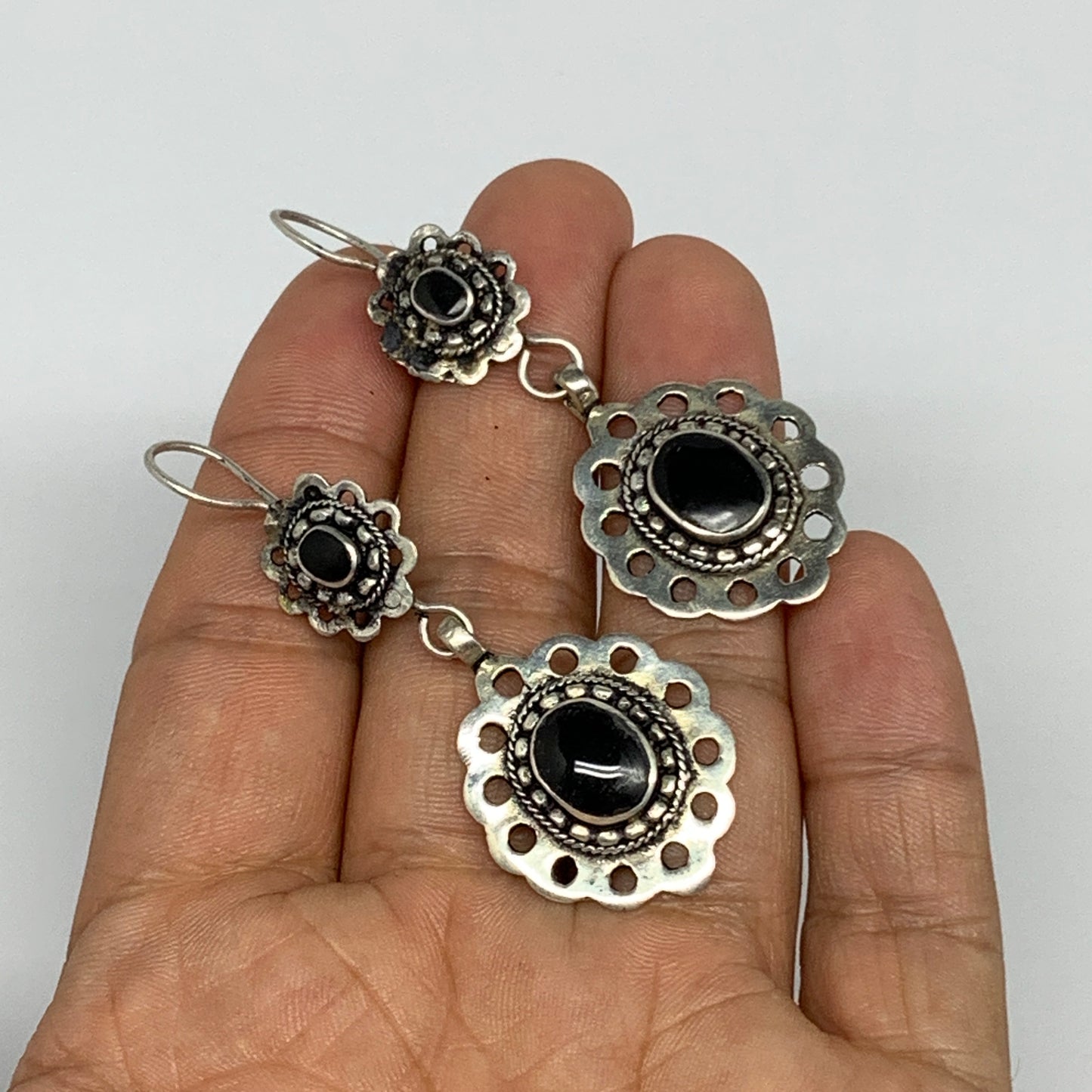 1pc, Handmade Turkmen Earring Tribal Jewelry Black Carnelian Oval Boho, B14193