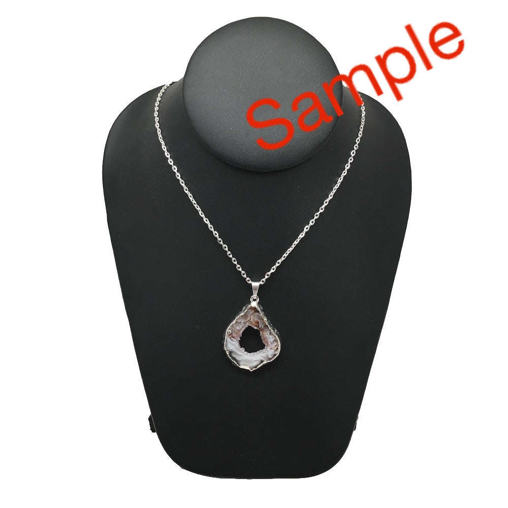 Agate Druzy Slice Geode Pendant Silver Plated from Brazil,Free 18" Chain, Bp738 - watangem.com
