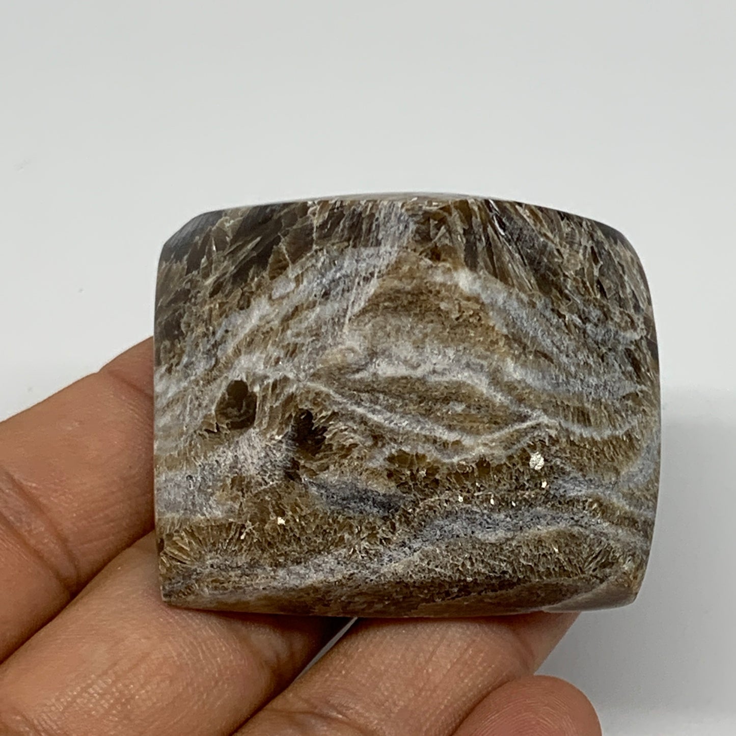 73.4g, 1.3"x1.9"x1.6" Chocolate/Gray Onyx Pyramid Gemstone @Morocco, B19028